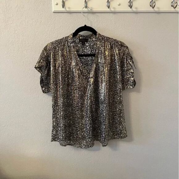 Anthropologie Current Air Amy Metallic Shimmer Ditsy Floral Blouse - Picture 2 of 6